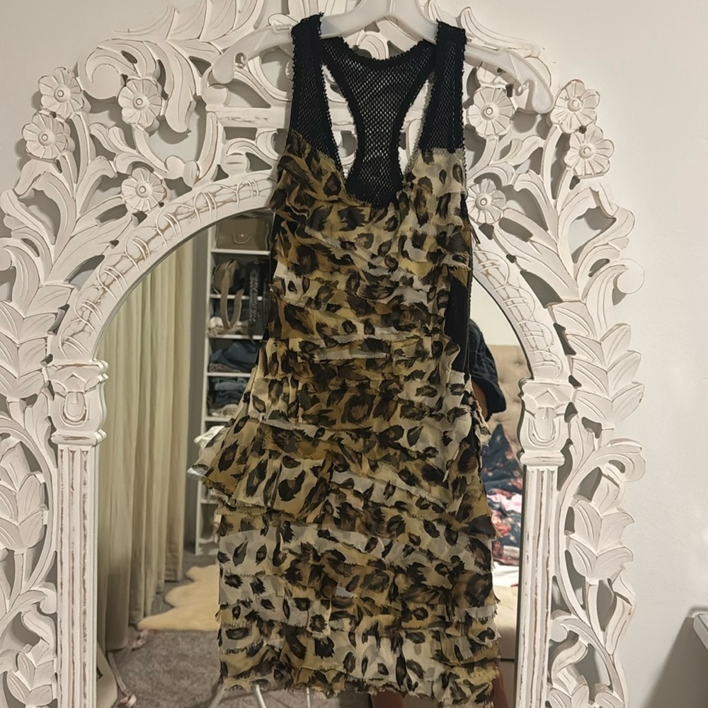 Burberry silk tiered animal print mini mesh dress